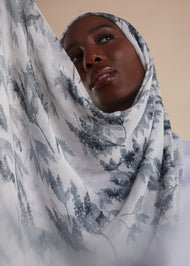 White Aquarelle Botanics Print Hijab - Final Sale
