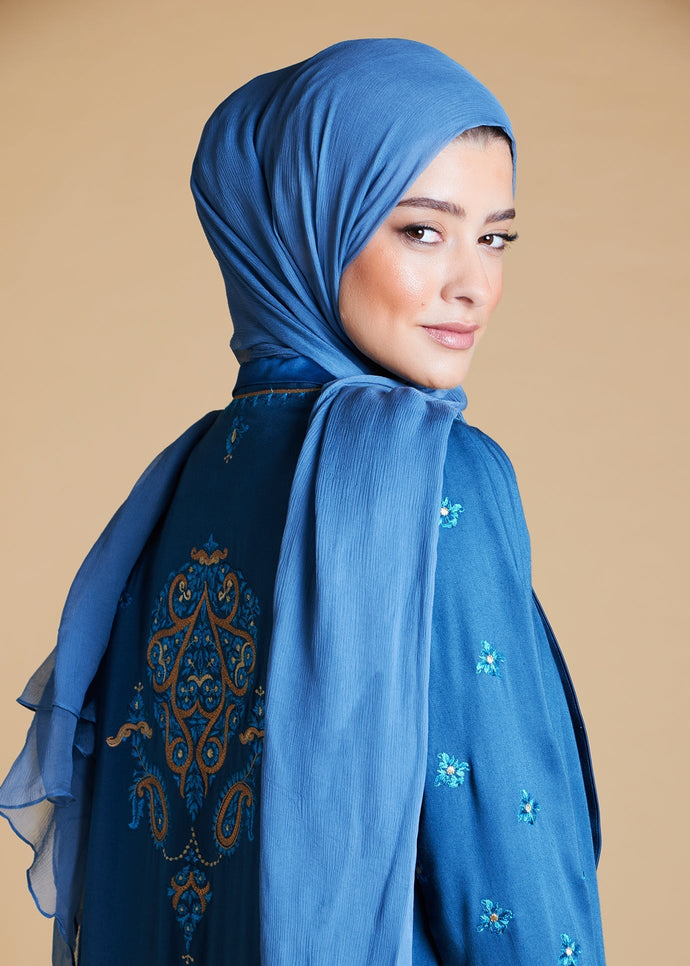 Damask Blue Long Jacket | Coats & Cover Ups | Aab Modest Wear