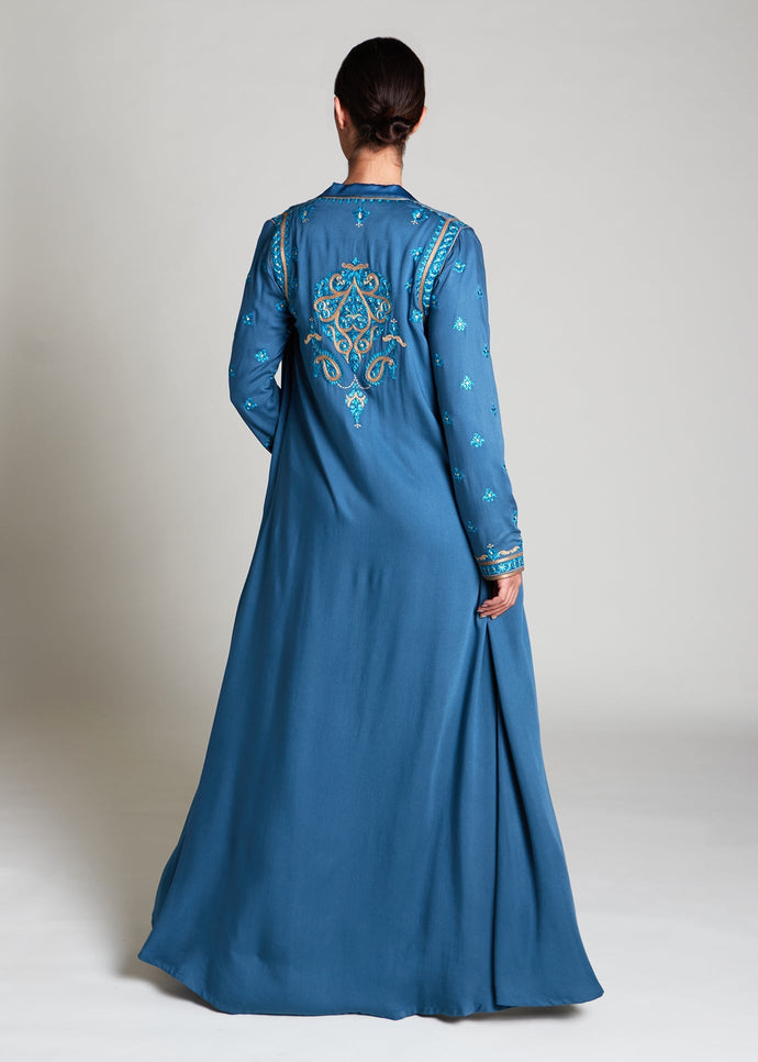Damask Blue Long Jacket | Coats & Cover Ups | Aab Modest Wear