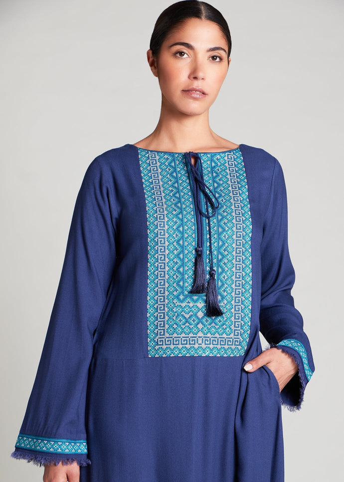 Cross Stitch Abaya Blue | Abayas | Aab Modest Wear