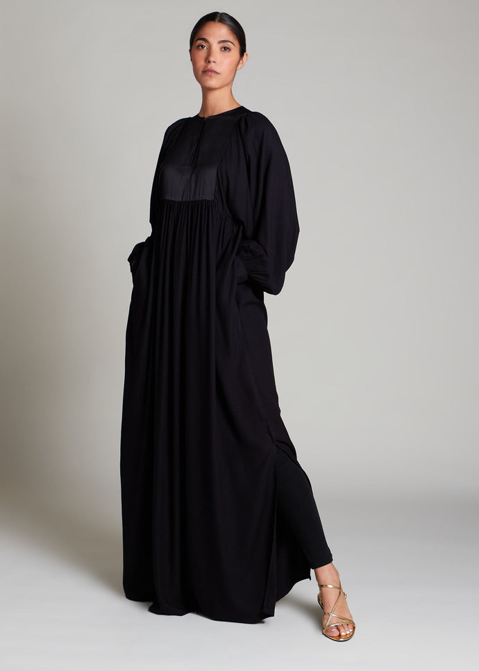 Satin & Pleat Abaya Black | Abayas | Aab Modest Wear