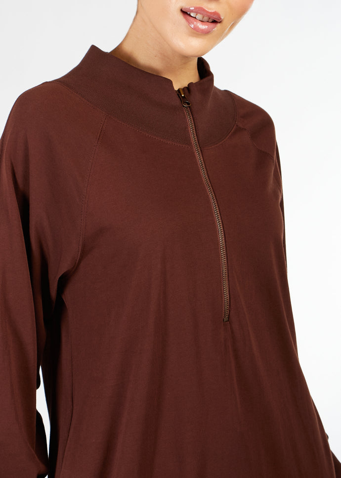 Zip Neck Abaya Dark Brown | Modest Abayas | Aab Modest Wear