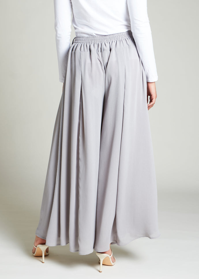 Chiffon Full Flare Trousers Grey