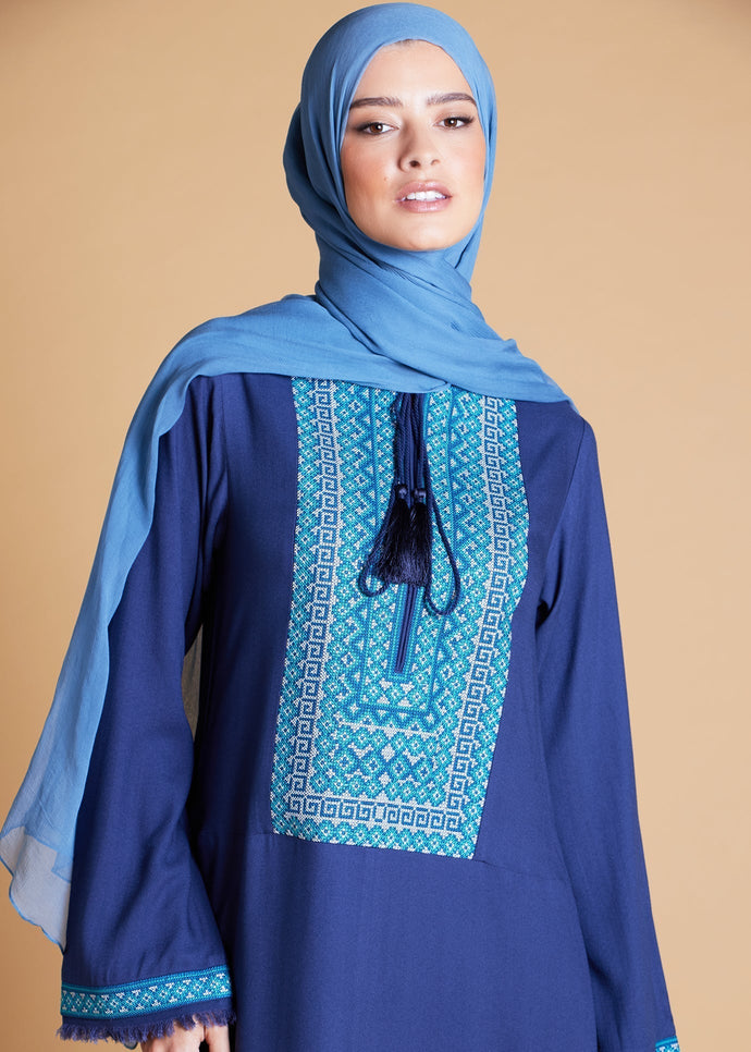 Cross Stitch Abaya Blue | Abayas | Aab Modest Wear