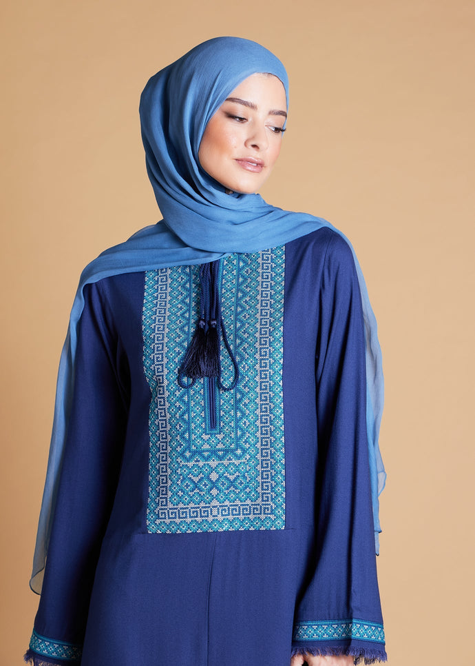 Cross Stitch Abaya Blue | Abayas | Aab Modest Wear
