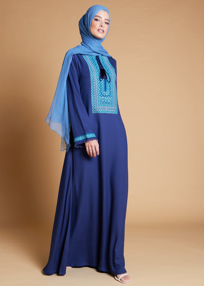 Cross Stitch Abaya Blue | Abayas | Aab Modest Wear