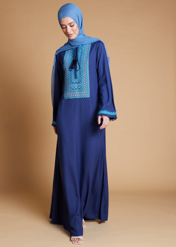 Cross Stitch Abaya Blue | Abayas | Aab Modest Wear