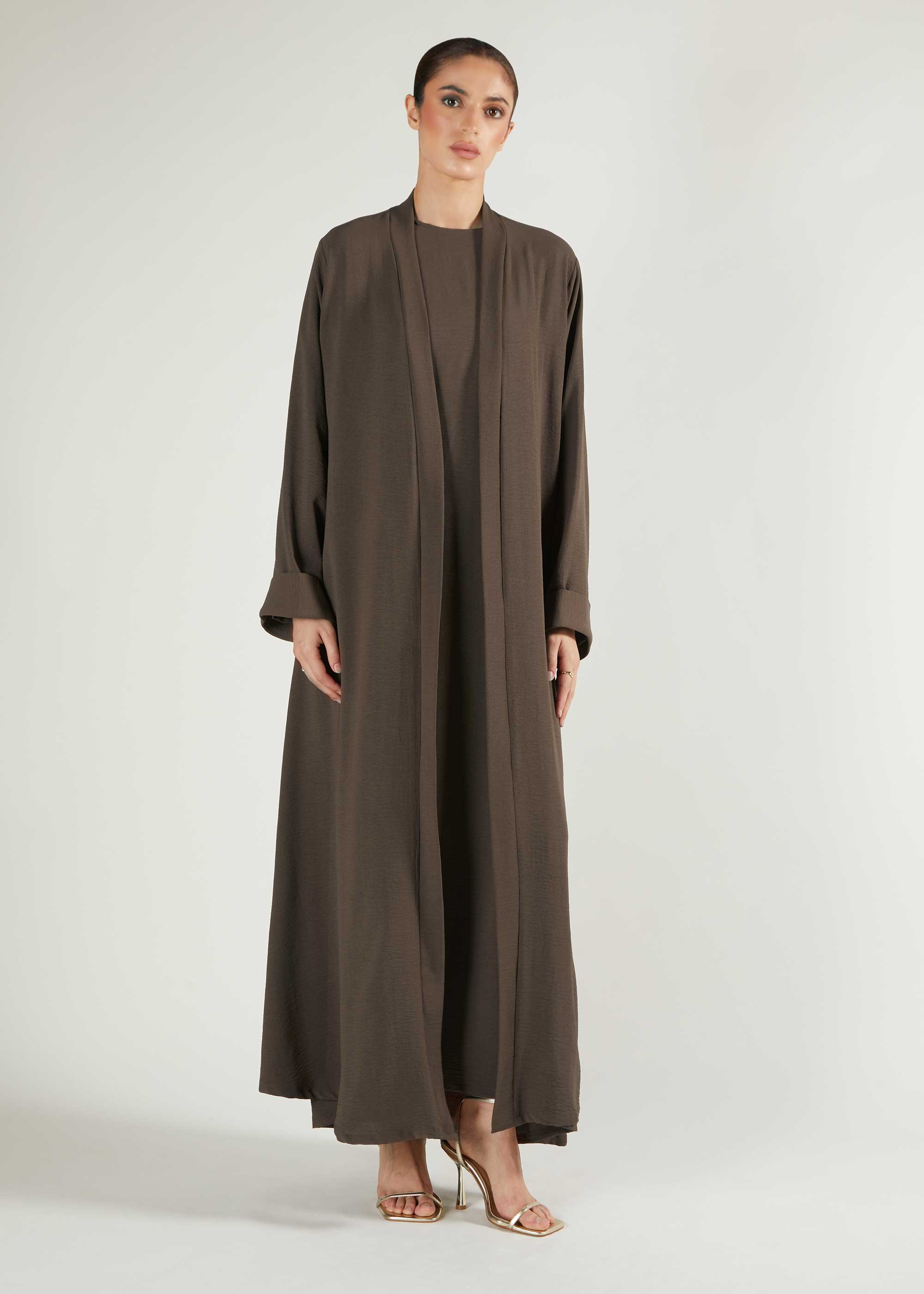 Two Piece Open Abaya With Slip Mocha | Modest Open Abayas | Aab