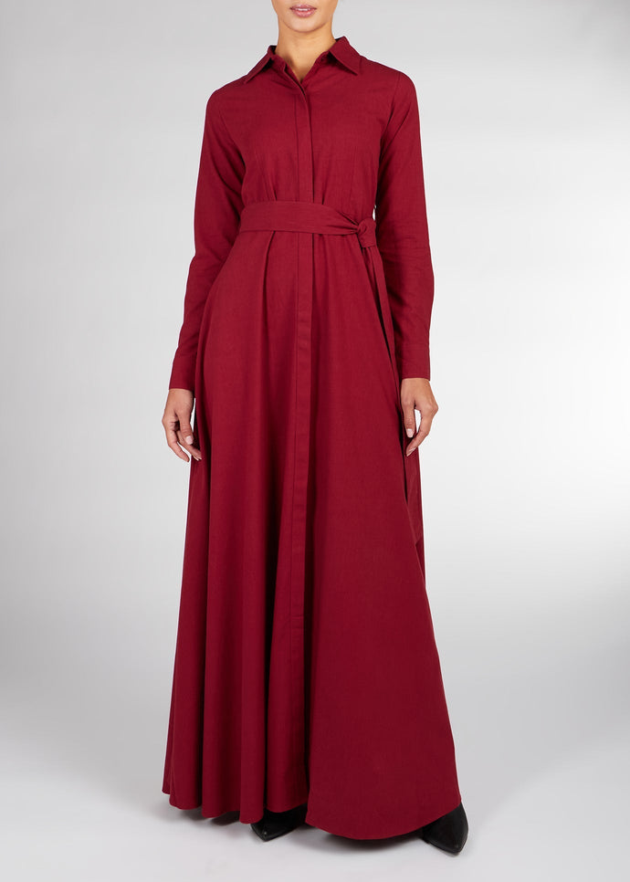 Cotton Shirted Maxi Plum | Shirted Maxi Dress | Aab Modest Wear