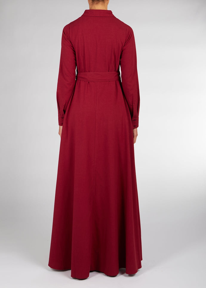 Cotton Shirted Maxi Plum | Shirted Maxi Dress | Aab Modest Wear