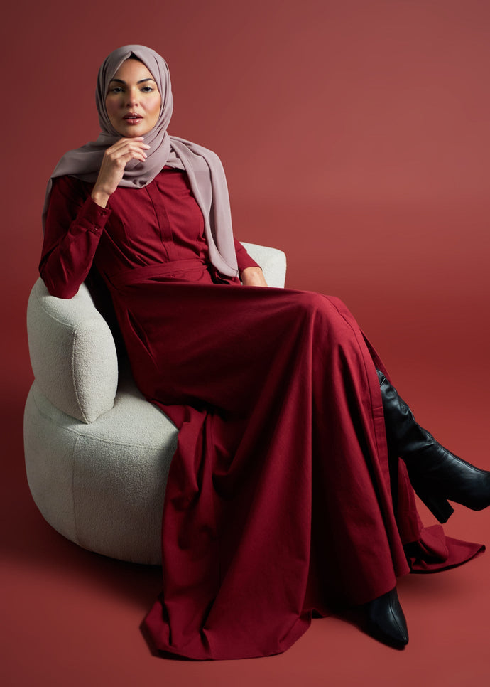 Cotton Shirted Maxi Plum | Shirted Maxi Dress | Aab Modest Wear
