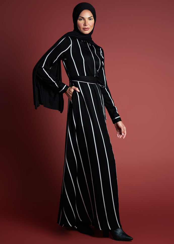 Black Stripe Maxi Dress | Modest Maxi Dress | Aab Modest Wear