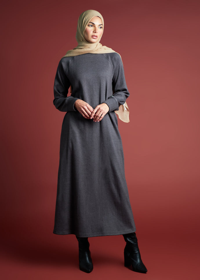 High Neck Ribbed Midi Charcoal