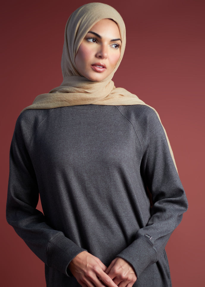 High Neck Ribbed Midi Charcoal
