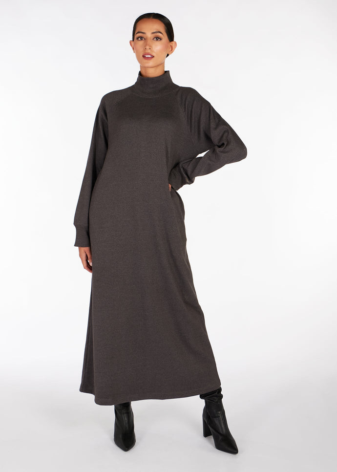 High Neck Ribbed Midi Charcoal