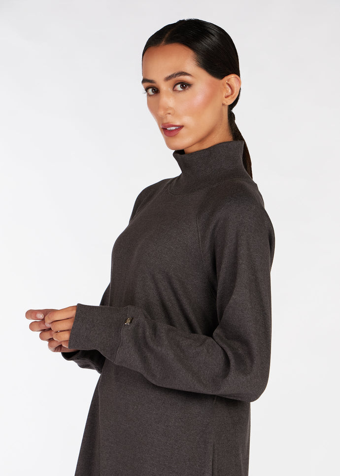 High Neck Ribbed Midi Charcoal