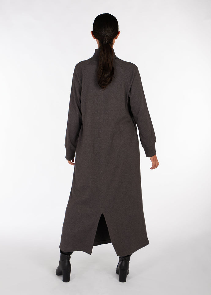 High Neck Ribbed Midi Charcoal
