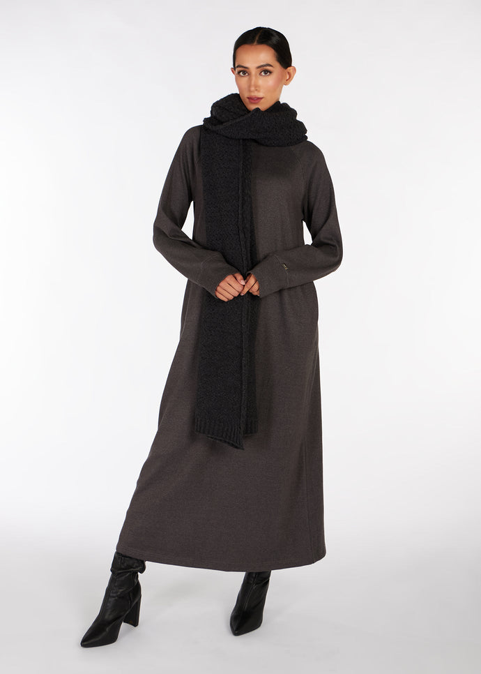 High Neck Ribbed Midi Charcoal