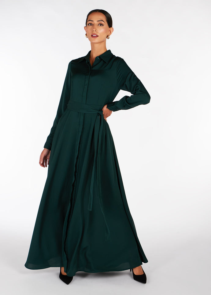 Silk Feel Shirted Maxi Deep Green