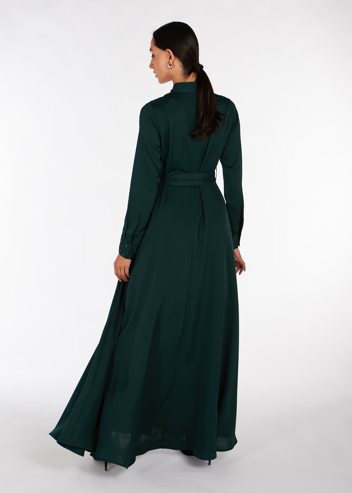 Silk Feel Shirted Maxi Deep Green