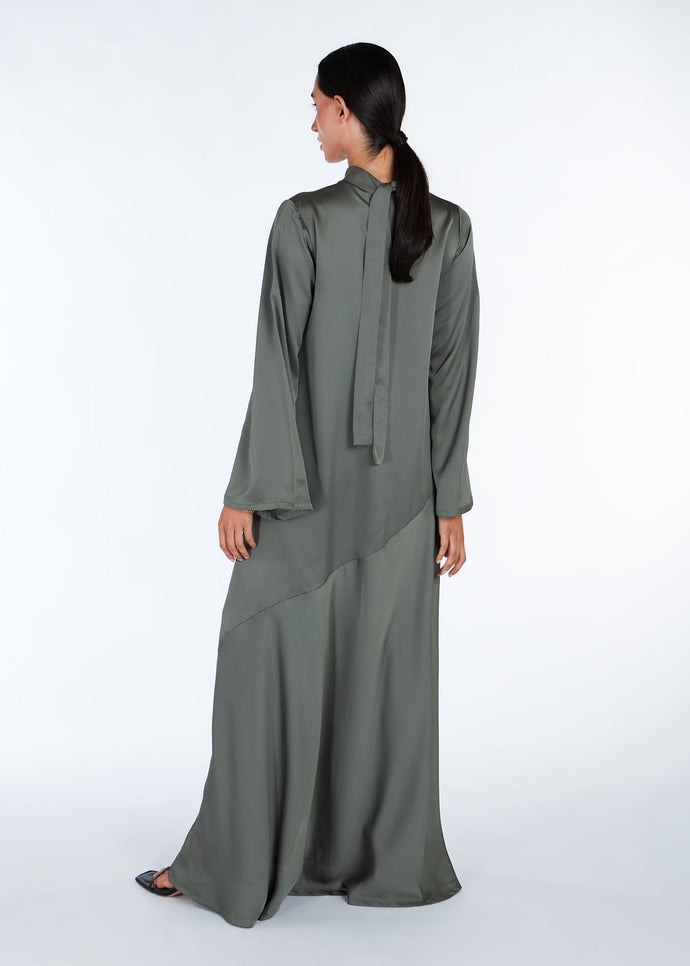 Back Tie Silk Feel Abaya Green | Modest Abayas | Aab Modest Wear