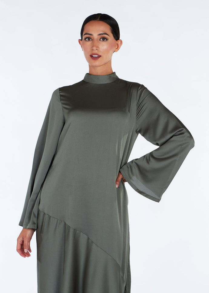 Back Tie Silk Feel Abaya Green | Modest Abayas | Aab Modest Wear