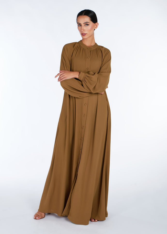 Button Pleat Abaya Camel | Modest Abayas | Aab Modest Wear