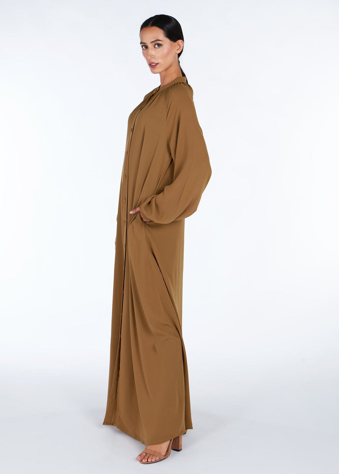 Button Pleat Abaya Camel | Modest Abayas | Aab Modest Wear