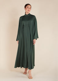 Fringed Open Abaya Dark Green - Final Sale