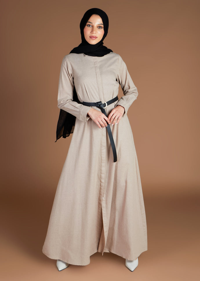 Waist Pleat Cotton Maxi Beige