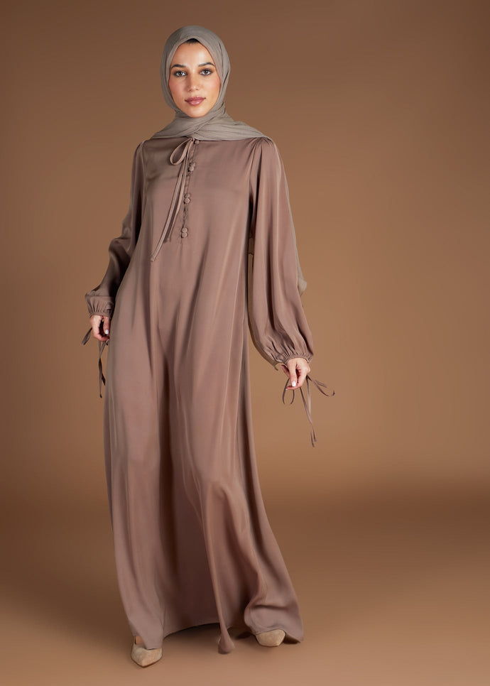 Slim Tie Abaya Beige