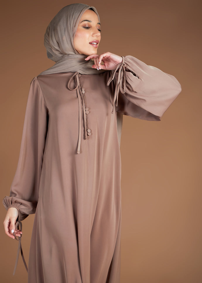 Slim Tie Abaya Beige