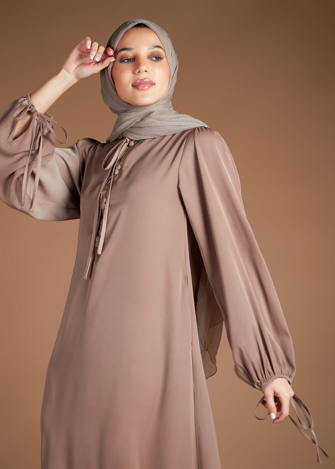 Slim Tie Abaya Beige