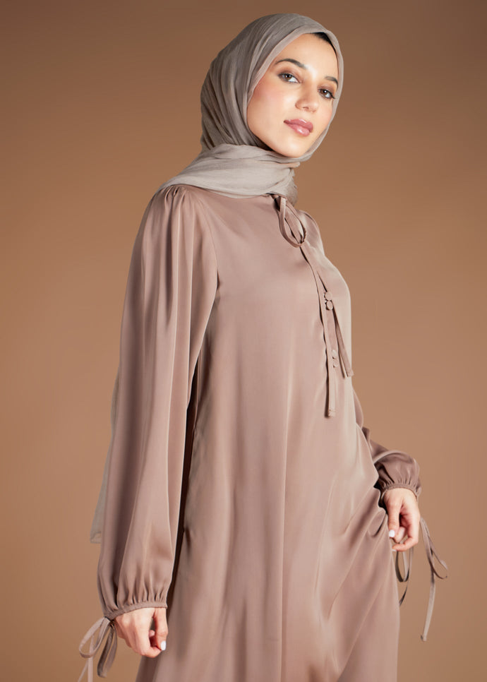Slim Tie Abaya Beige