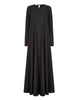 Black colour. Cut in 100% cotton jersey with a fitted bodice & voluminous drop. Styling details include a round neckline with subtle pleats. Features button fastenings on the back & sleeve cuffs. 