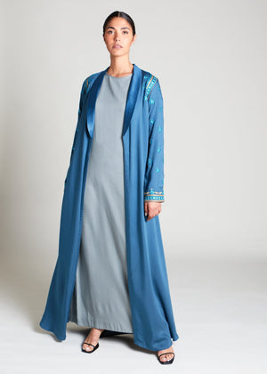 Damask Blue Long Jacket | Coats & Cover Ups | Aab Modest Wear