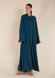 Two Piece Open Abaya With Slip Blue