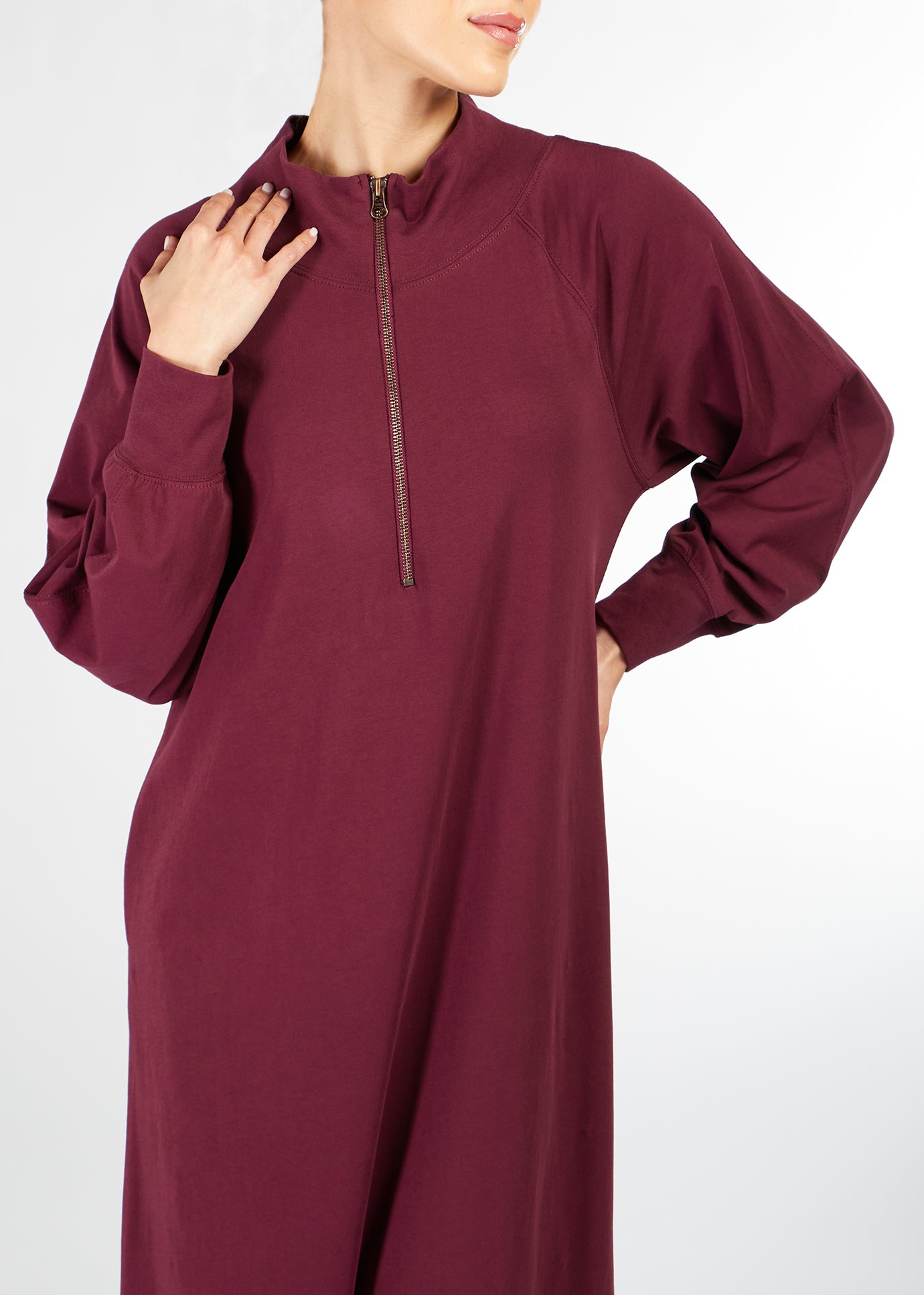 Zip Neck Abaya Burgundy | Modest Abayas | Aab Modest Wear