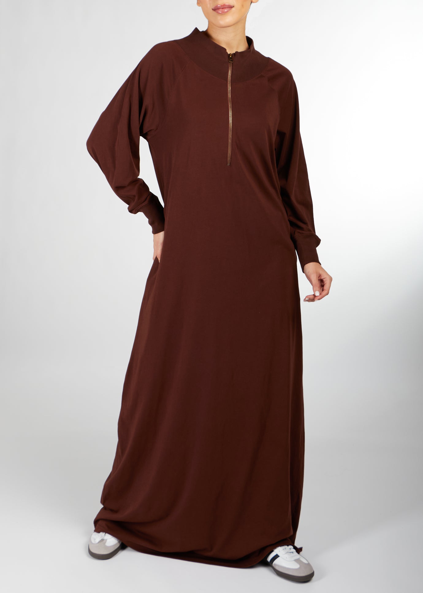 Zip Neck Abaya Dark Brown | Modest Abayas | Aab Modest Wear