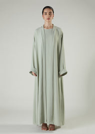 Two Piece Open Abaya With Slip Mint