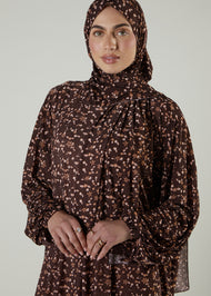 Printed Prayer Abaya Beige Flower