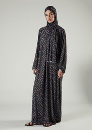 Printed Prayer Abaya Blue Flower