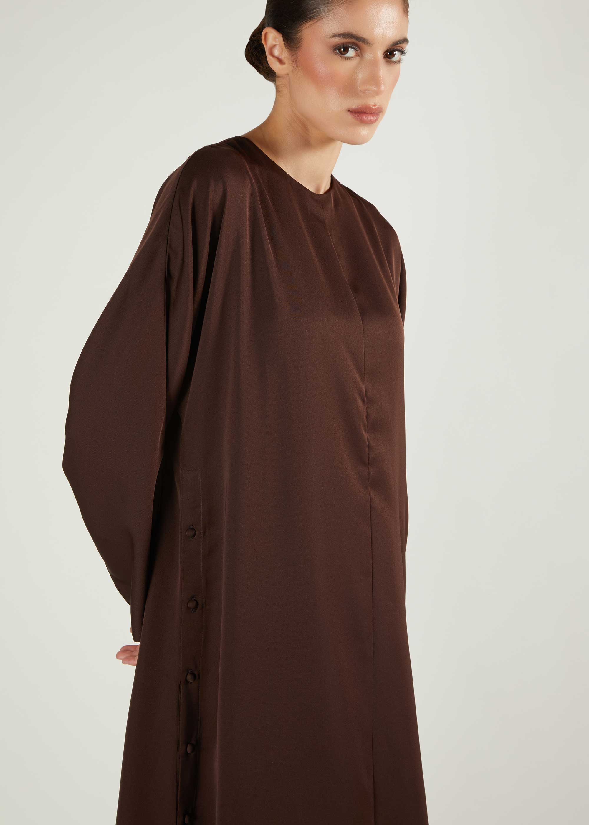 Side Button Maxi Gloss Brown | Modest Maxi Dresses | Aab Modest Wear Side Button Maxi Gloss Brown | Modest Maxi Dresses | Aab Modest Wear
