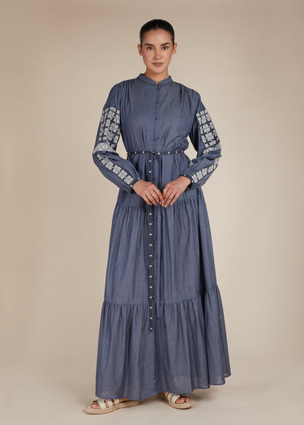 denim maxi dress online india Boho Denim Tiered Maxi | Modest Maxi Dresses