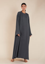 Two Piece Open Abaya with Slip Grey
