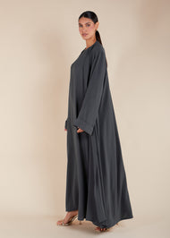 Two Piece Open Abaya with Slip Grey