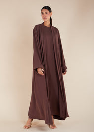 Two Piece Open Abaya With Slip Mocha