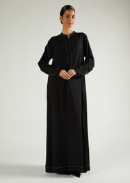 Contrast Stitch Abaya Black