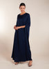 Add a touch of elegance to your wardrobe with our Crinkled Kaftan Navy. Made from a lightweight soft crinkle non-crease fabric, this gown is perfect for warmer weather. Dark blue loose fit kaftan.