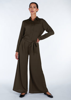Cheesecloth Flared Trousers Brown